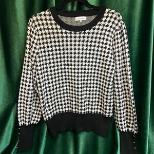 Calvin Klein Black & White Houndstooth Crewneck Sweater